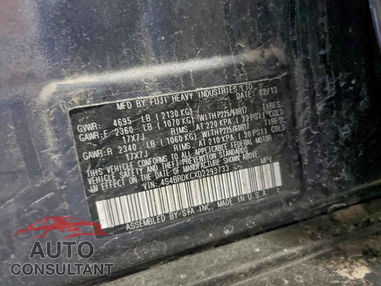 SUBARU OUTBACK 2013 - 4S4BRDKCXD2293733