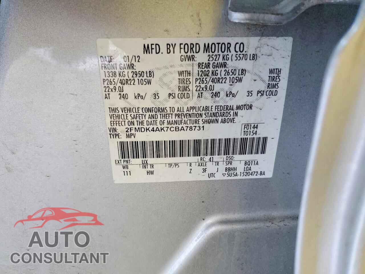 FORD EDGE 2012 - 2FMDK4AK7CBA78731