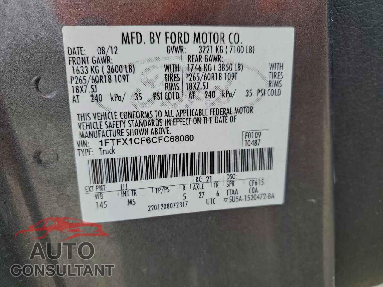FORD F-150 2012 - 1FTFX1CF6CFC68080