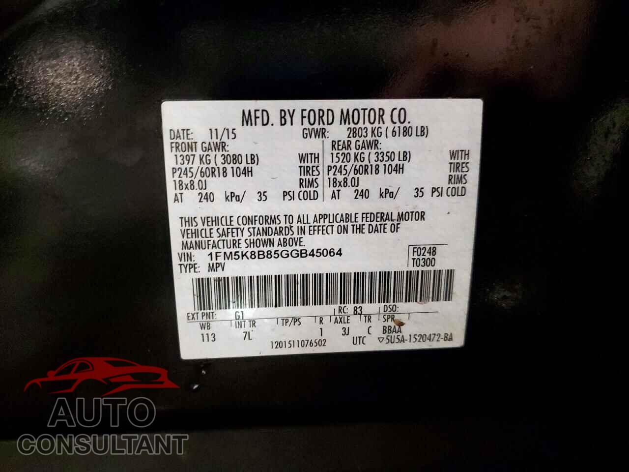 FORD EXPLORER 2016 - 1FM5K8B85GGB45064