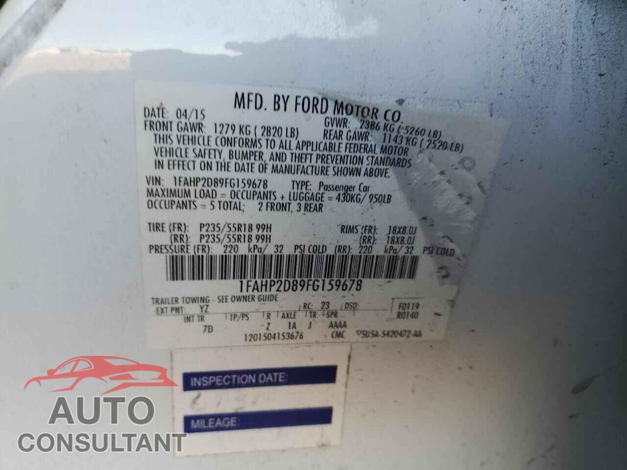 FORD TAURUS 2015 - 1FAHP2D89FG159678