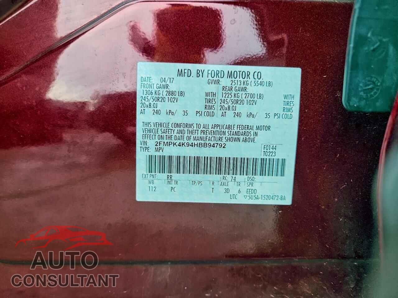 FORD EDGE 2017 - 2FMPK4K94HBB94792