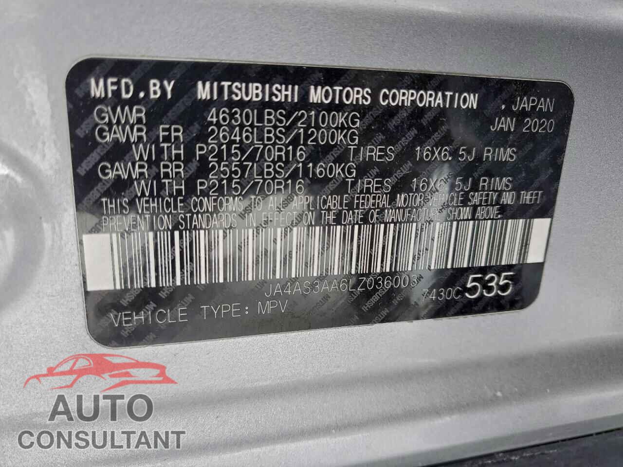 MITSUBISHI ECLIPSE 2020 - JA4AS3AA6LZ036003