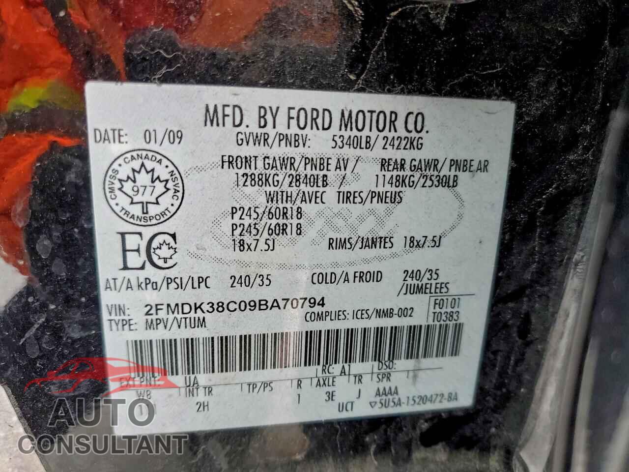 FORD EDGE 2009 - 2FMDK38C09BA70794