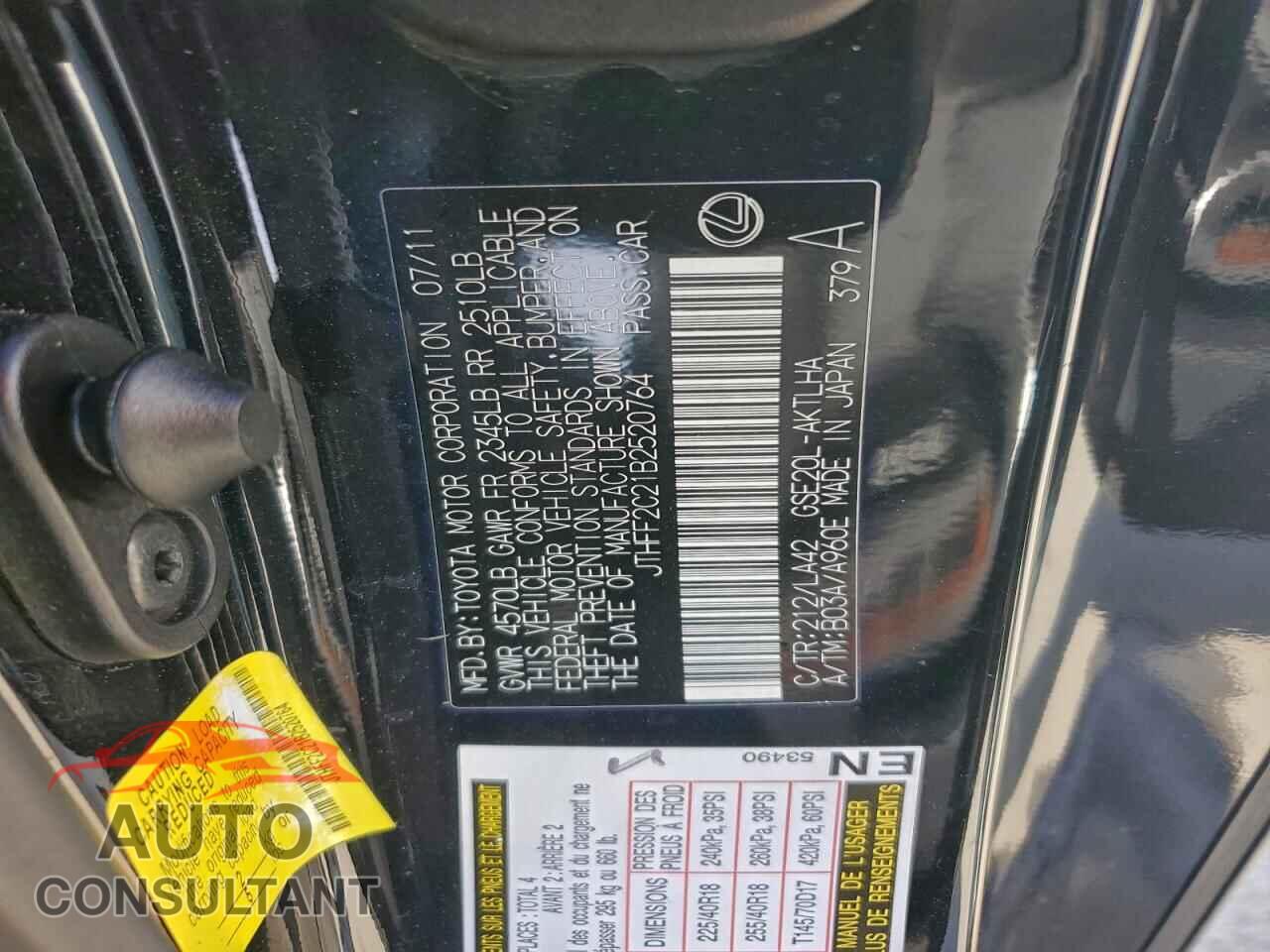 LEXUS IS 2011 - JTHFF2C21B2520764