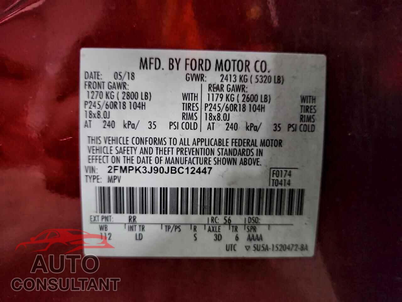 FORD EDGE 2018 - 2FMPK3J90JBC12447