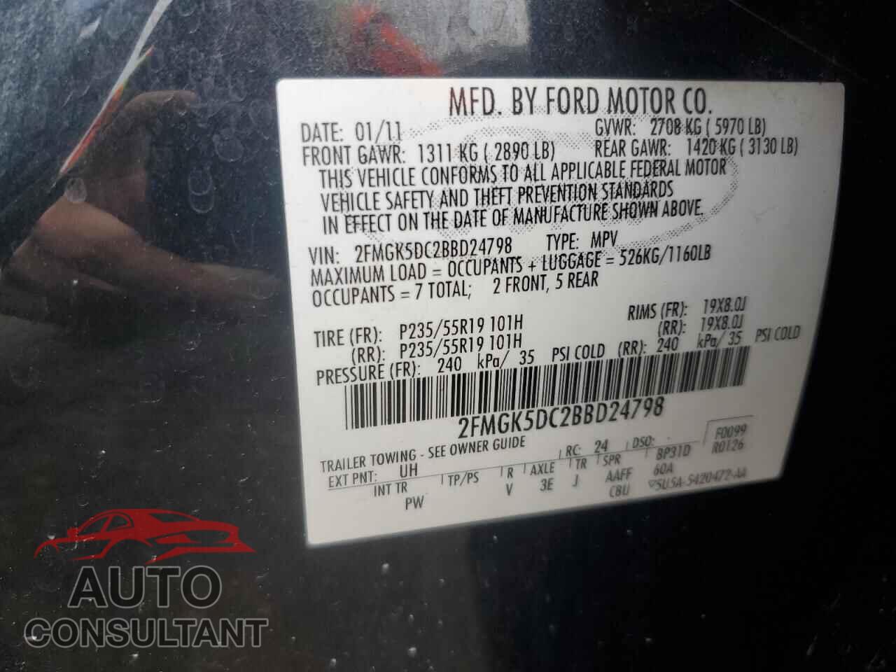 FORD FLEX 2011 - 2FMGK5DC2BBD24798