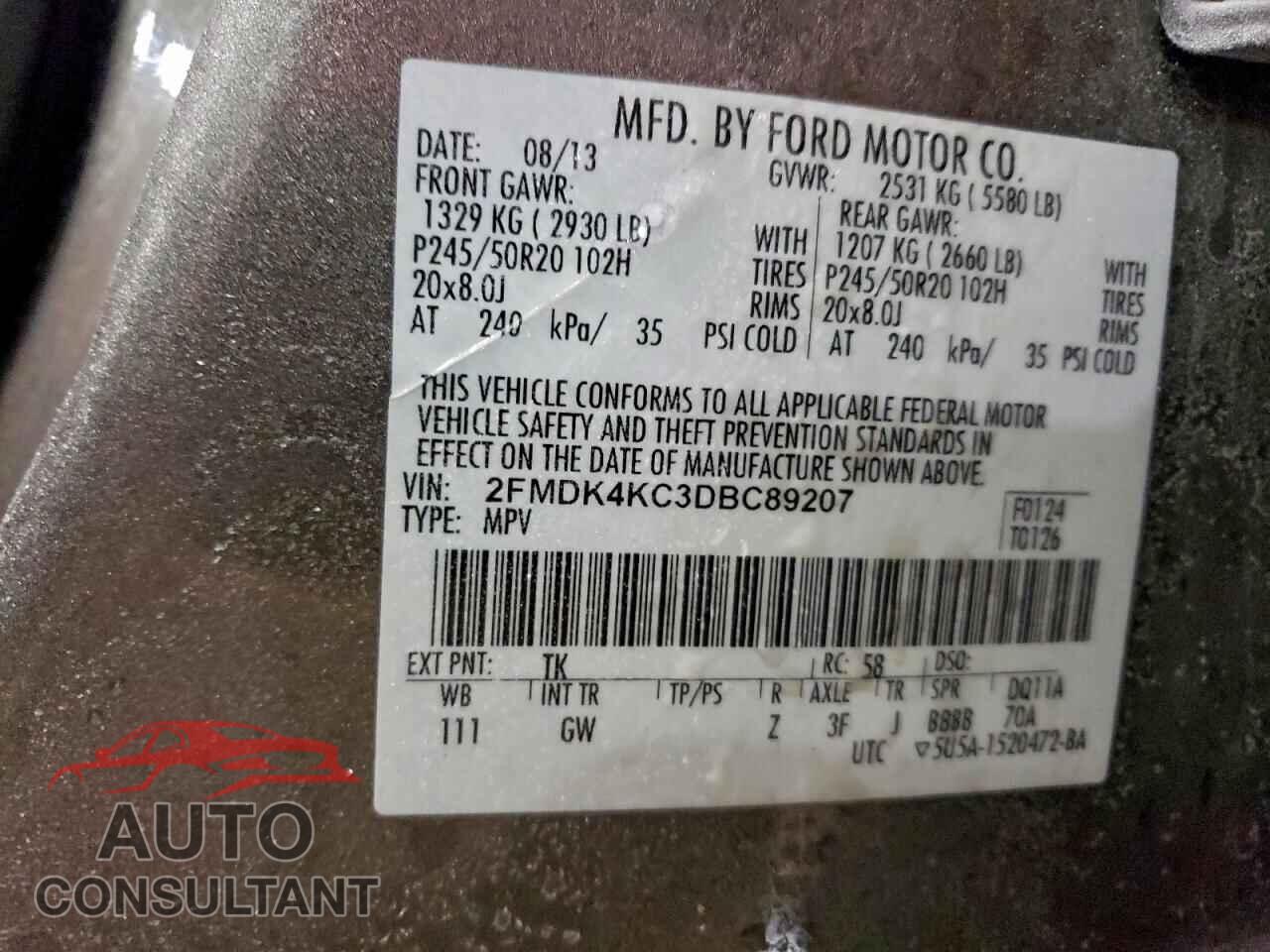 FORD EDGE 2013 - 2FMDK4KC3DBC89207
