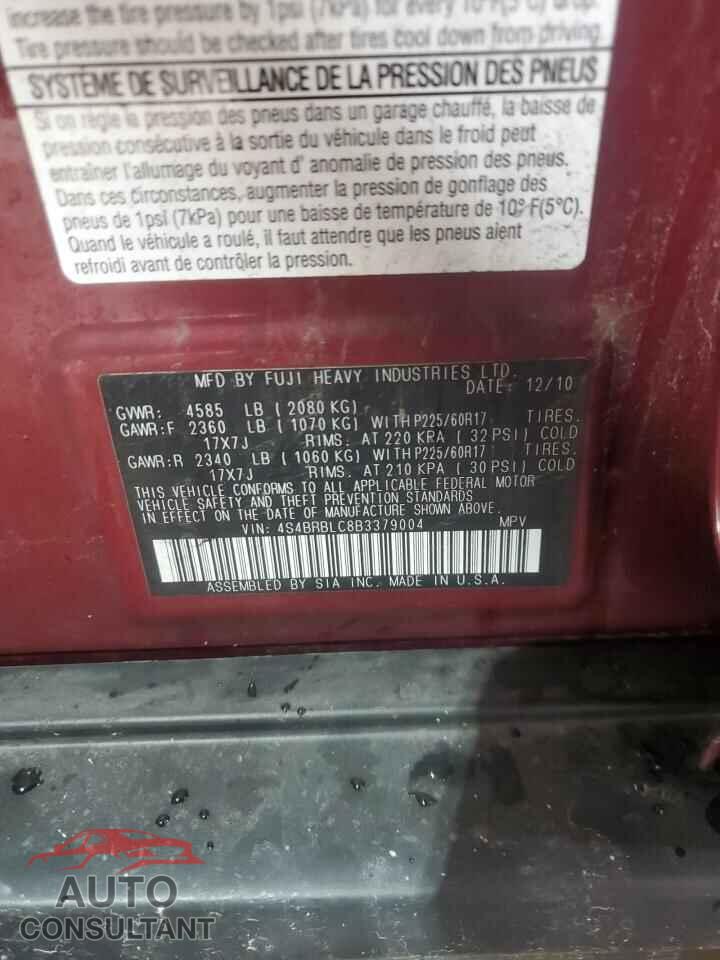 SUBARU OUTBACK 2011 - 4S4BRBLC8B3379004