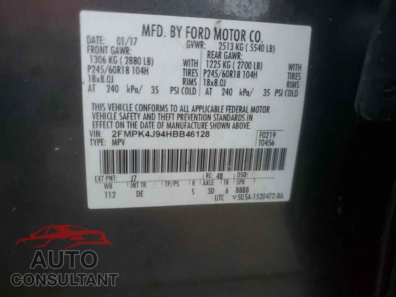 FORD EDGE 2017 - 2FMPK4J94HBB46128