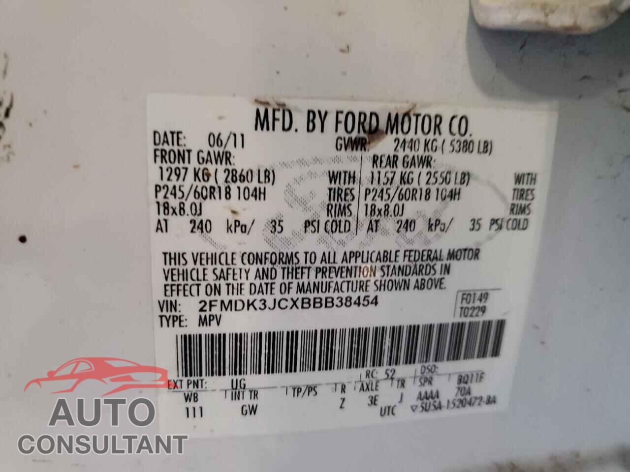 FORD EDGE 2011 - 2FMDK3JCXBBB38454