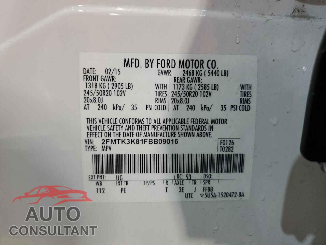FORD EDGE 2015 - 2FMTK3K81FBB09016