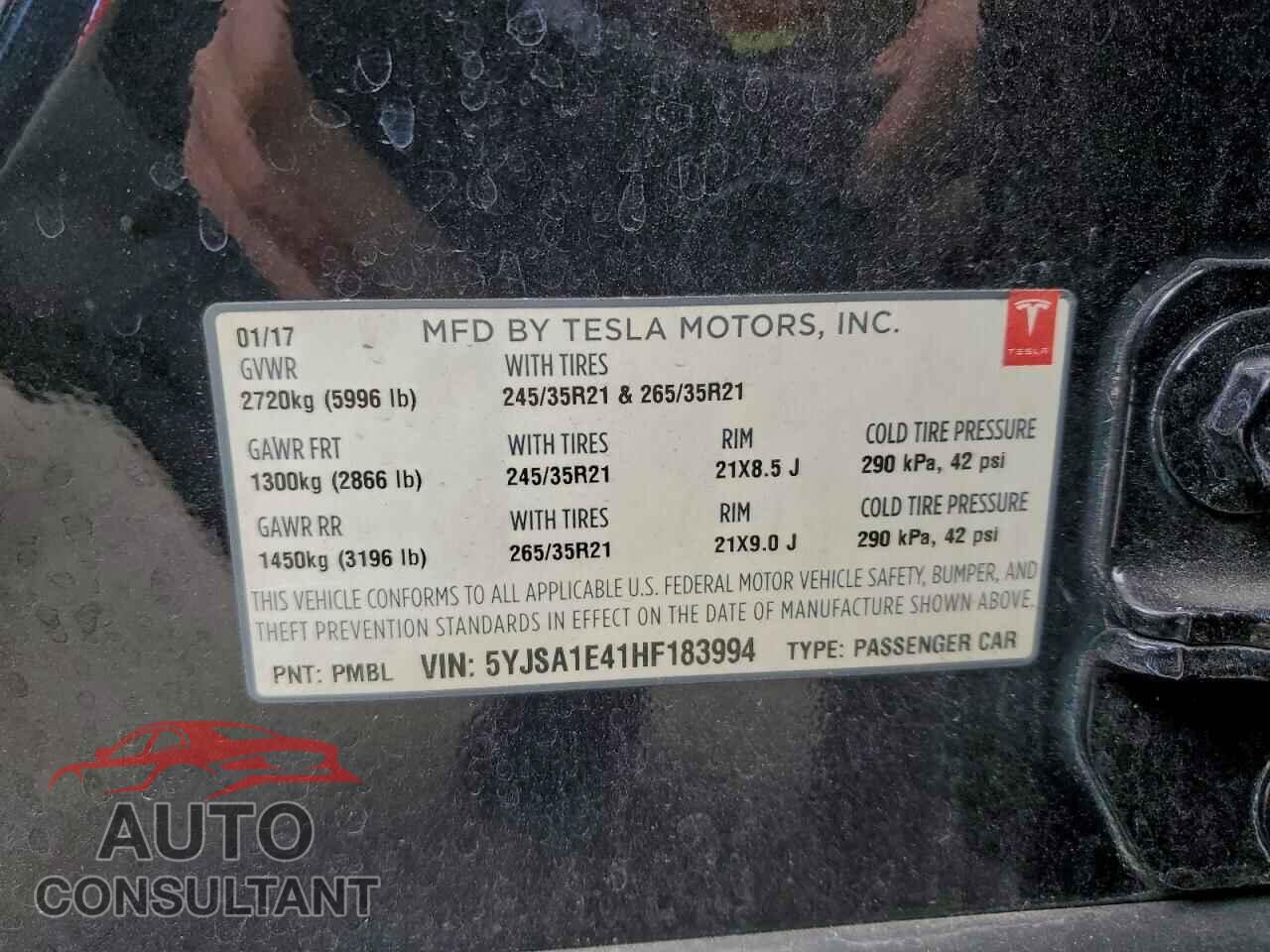 TESLA MODEL S 2017 - 5YJSA1E41HF183994