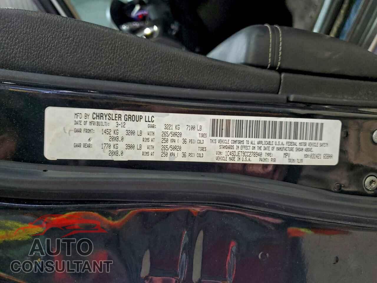 DODGE DURANGO 2012 - 1C4SDJET9CC278940