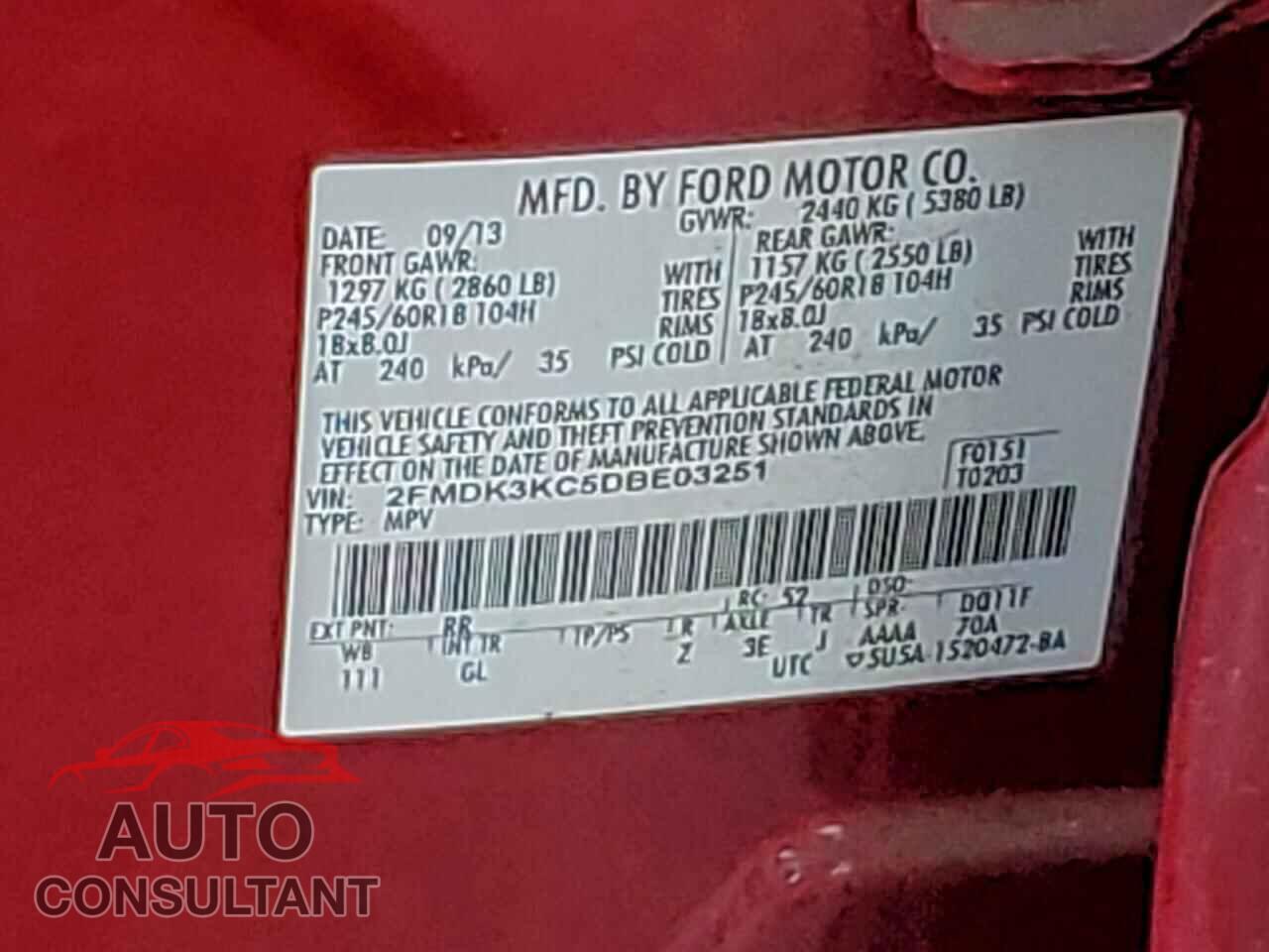FORD EDGE 2013 - 2FMDK3KC5DBE03251