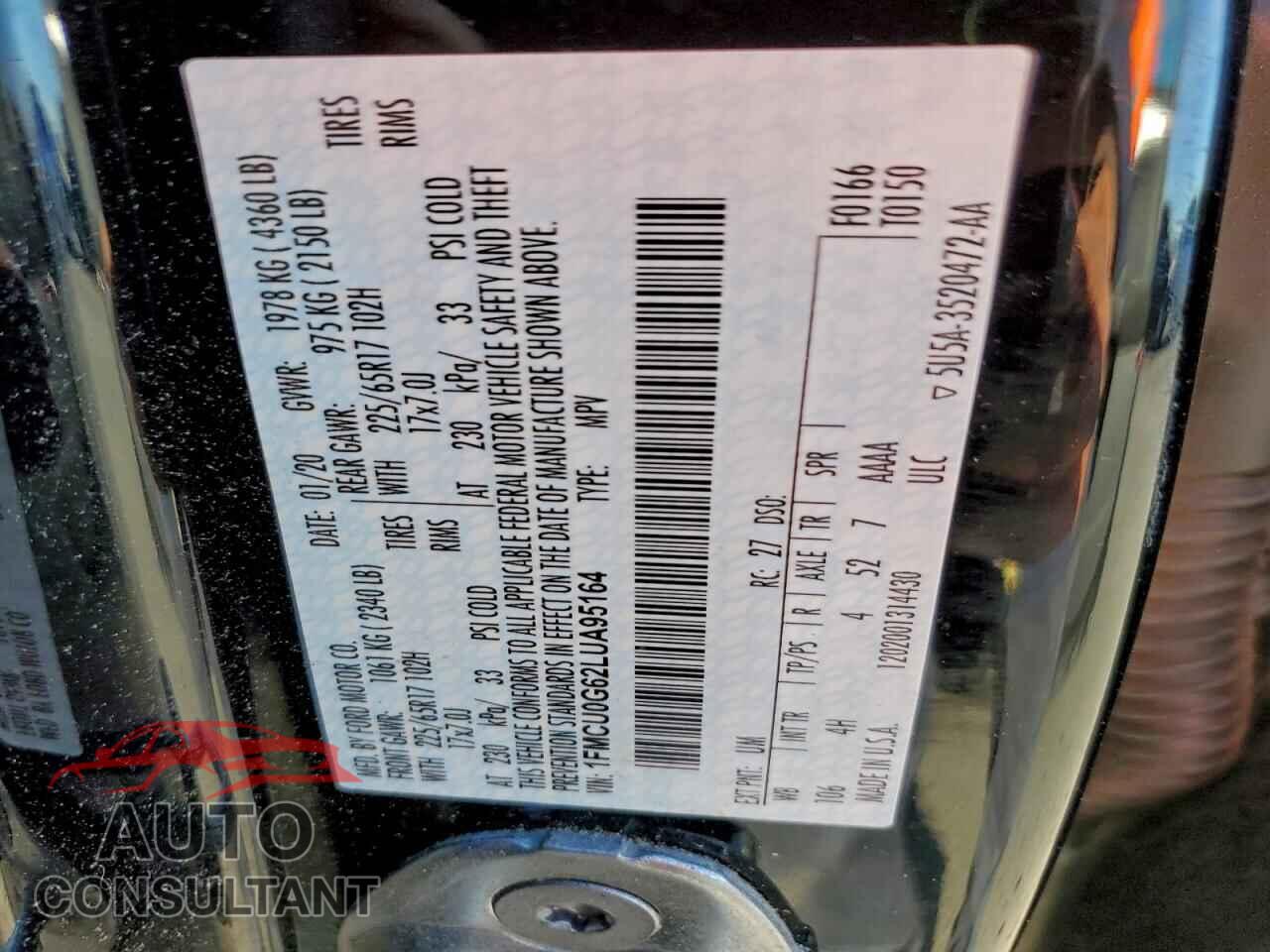 FORD ESCAPE 2020 - 1FMCU0G62LUA95164