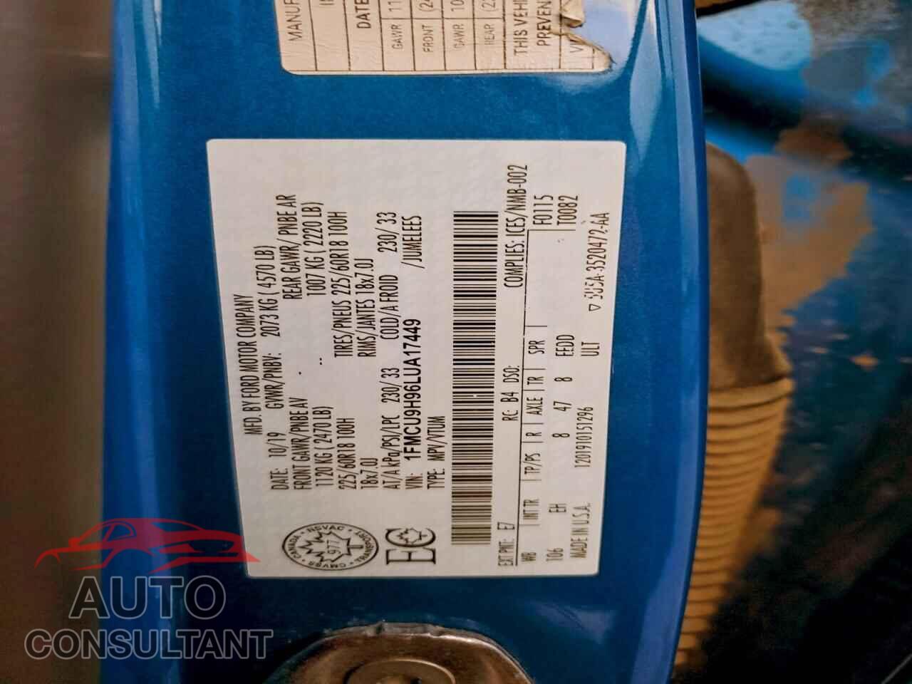 FORD ESCAPE 2020 - 1FMCU9H96LUA17449