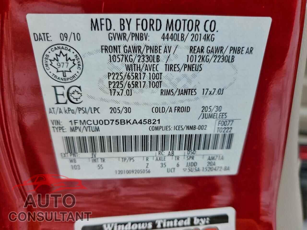 FORD ESCAPE 2011 - 1FMCU0D75BKA45821