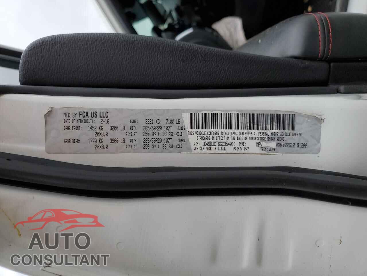 DODGE DURANGO 2016 - 1C4SDJCT6GC354011