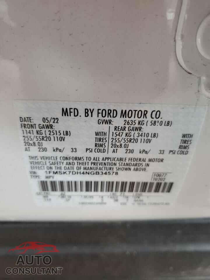 FORD EXPLORER 2022 - 1FMSK7DH4NGB34578