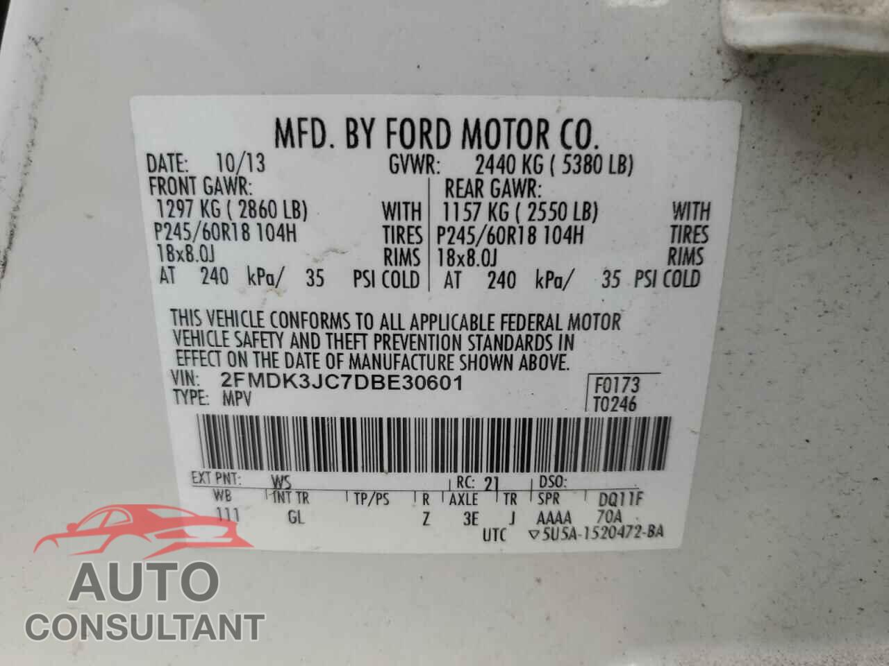 FORD EDGE 2013 - 2FMDK3JC7DBE30601