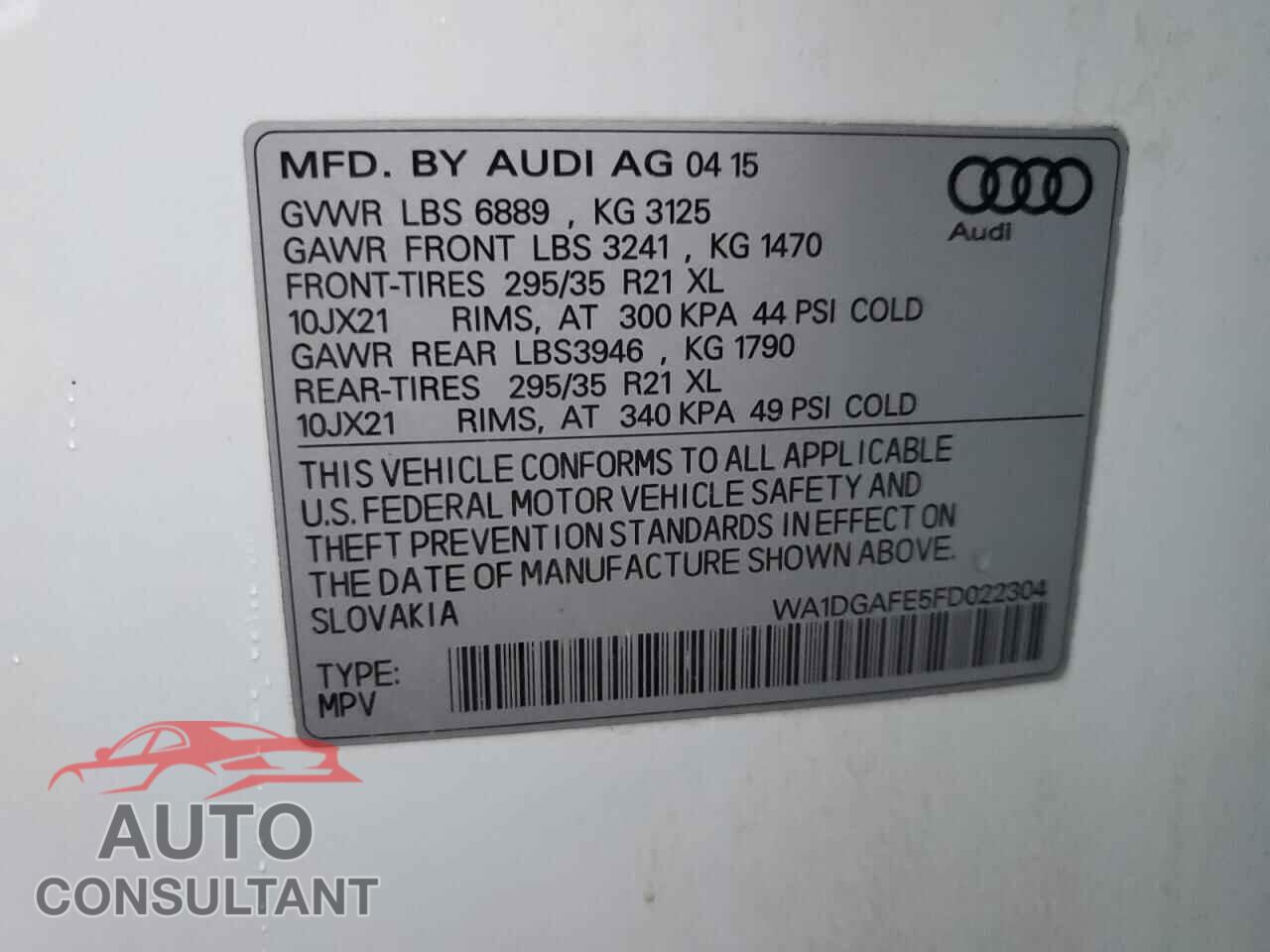 AUDI Q7 2015 - WA1DGAFE5FD022304