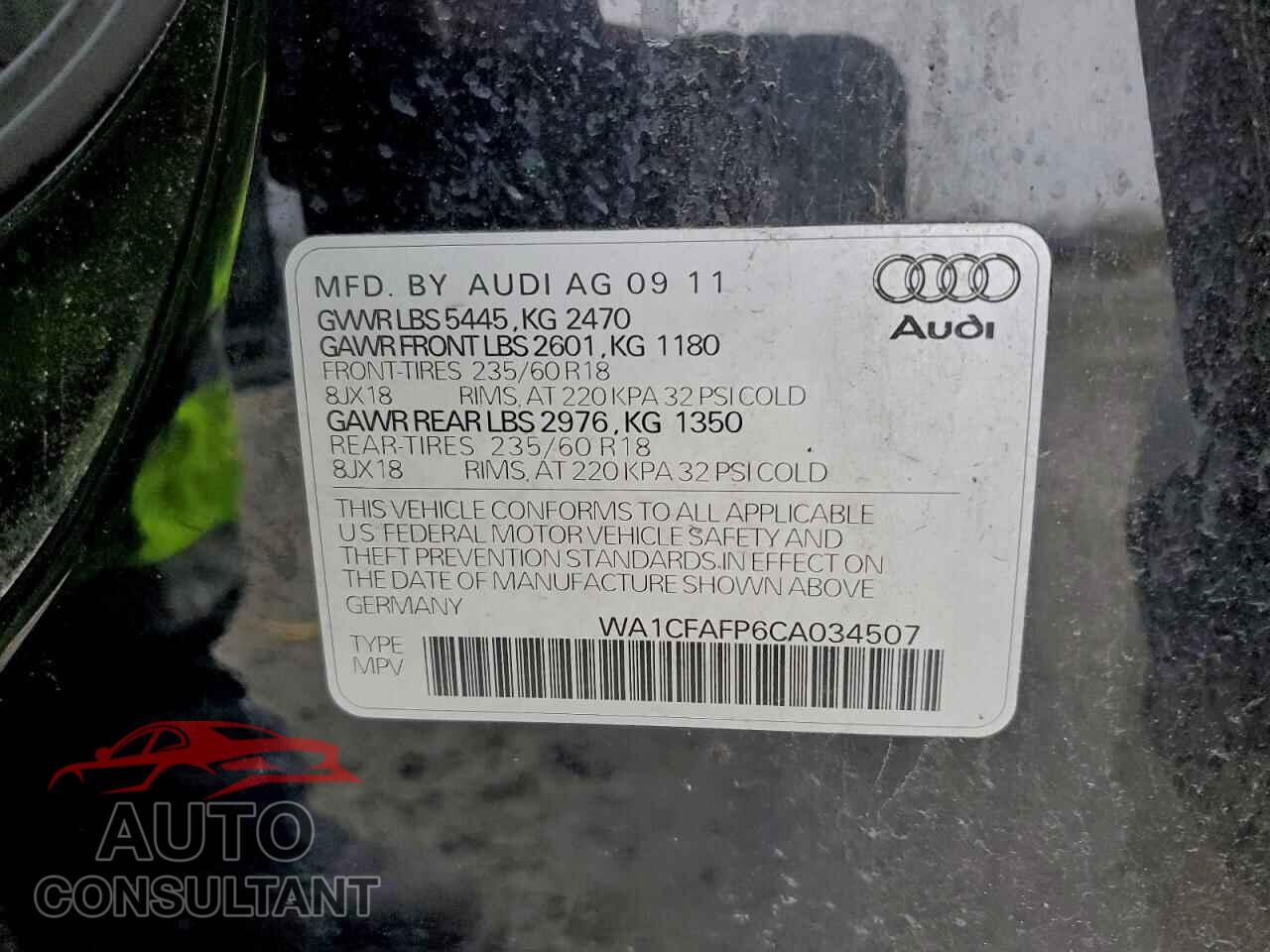 AUDI Q5 2012 - WA1CFAFP6CA034507