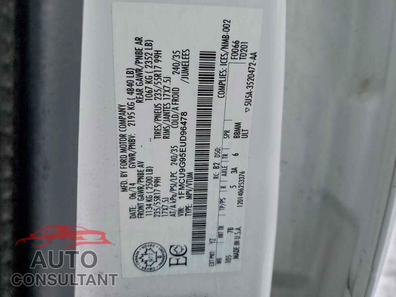 FORD ESCAPE 2014 - 1FMCU9G95EUD96478
