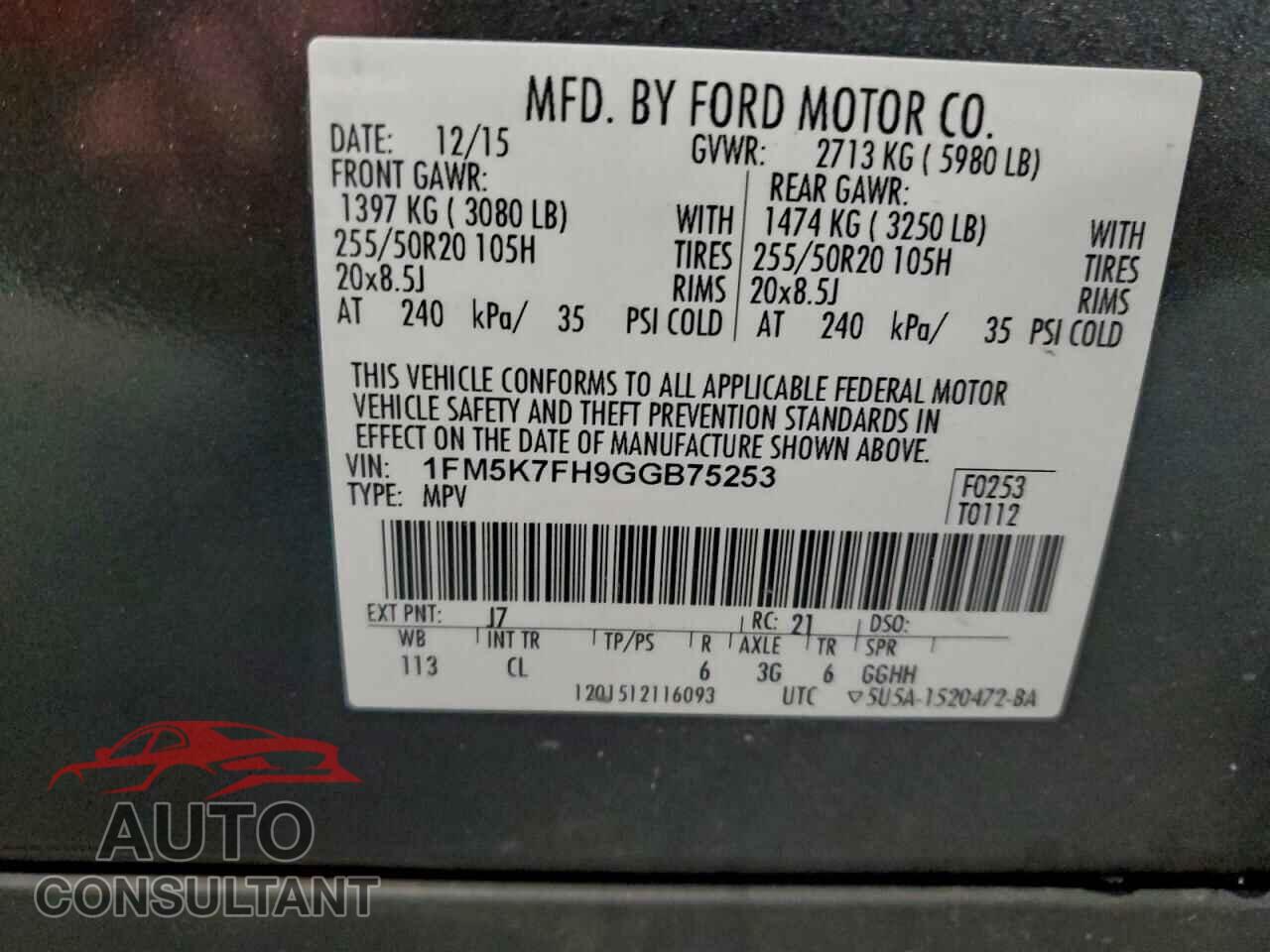 FORD EXPLORER 2016 - 1FM5K7FH9GGB75253