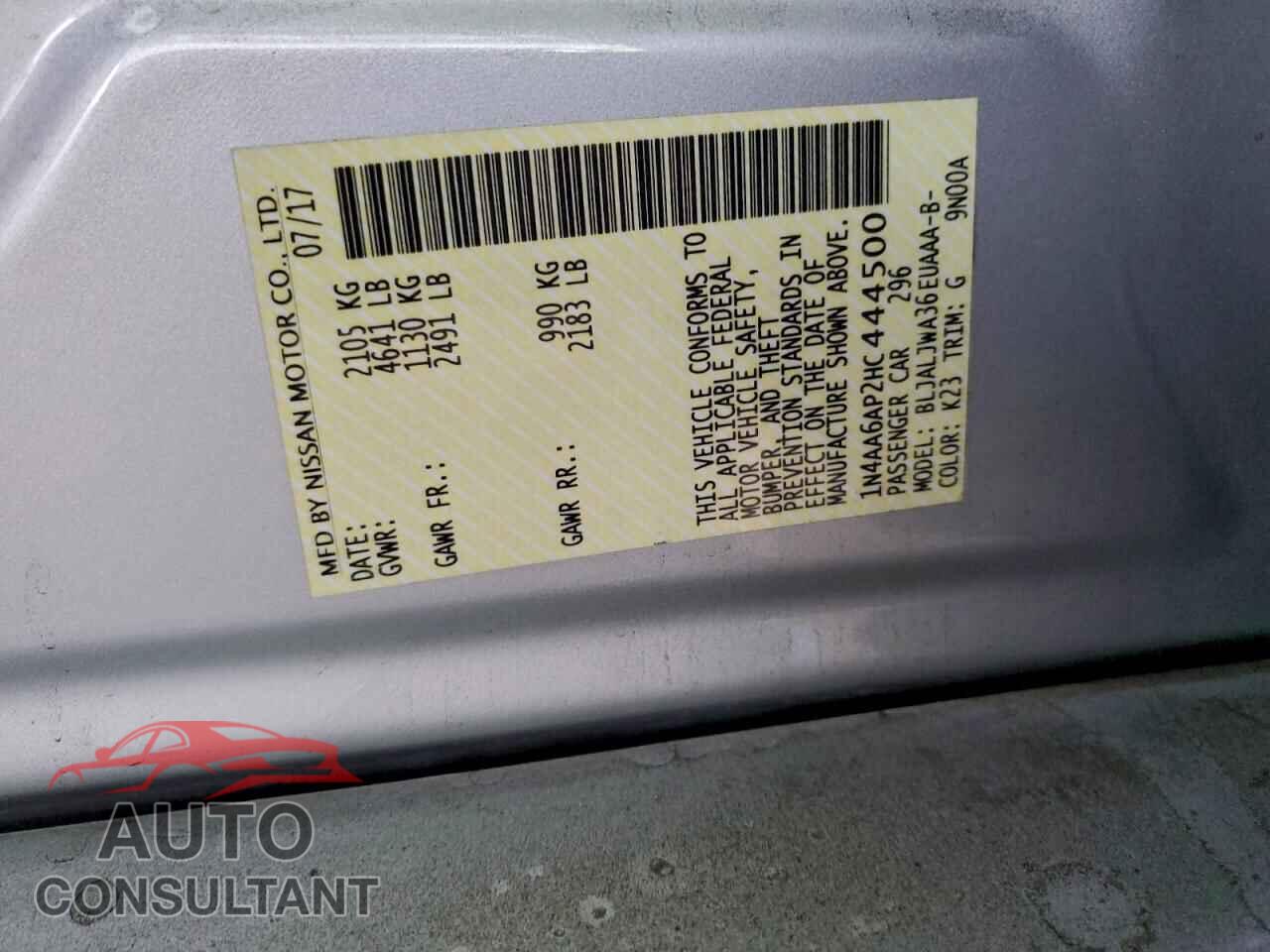 NISSAN MAXIMA 2017 - 1N4AA6AP2HC444500