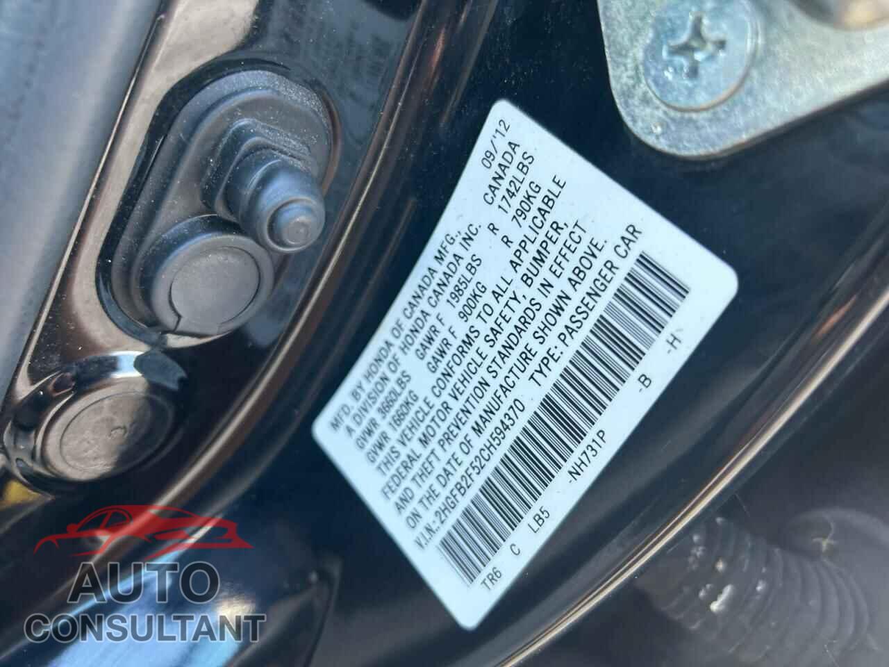 HONDA CIVIC 2012 - 2HGFB2F52CH594370