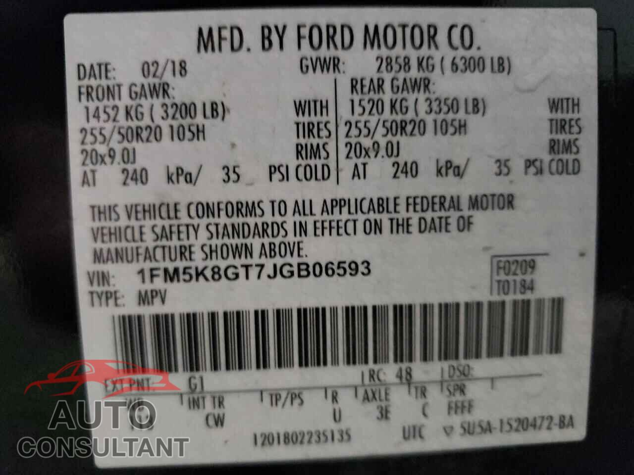FORD EXPLORER 2018 - 1FM5K8GT7JGB06593