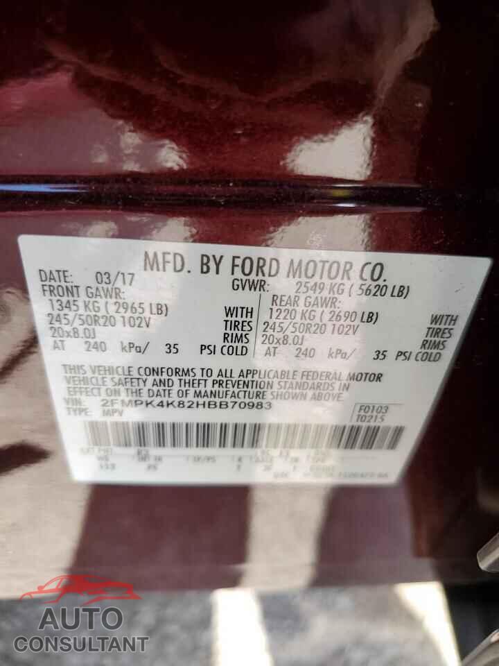 FORD EDGE 2017 - 2FMPK4K82HBB70983