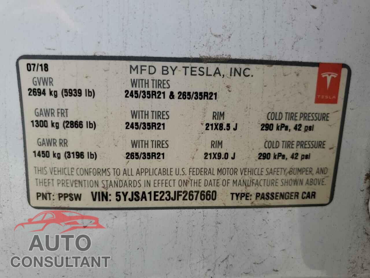 TESLA MODEL S 2018 - 5YJSA1E23JF267660