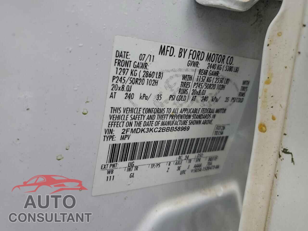 FORD EDGE 2011 - 2FMDK3KC2BBB58969