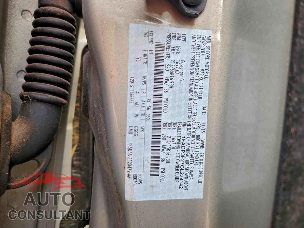 FORD FOCUS 2016 - 1FADP3F27GL234142
