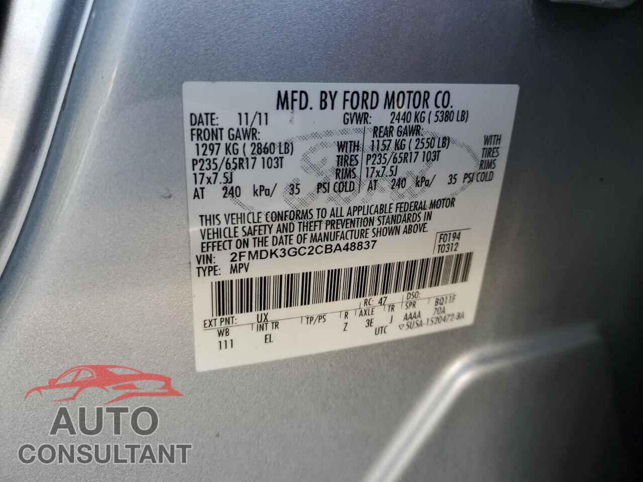 FORD EDGE 2012 - 2FMDK3GC2CBA48837