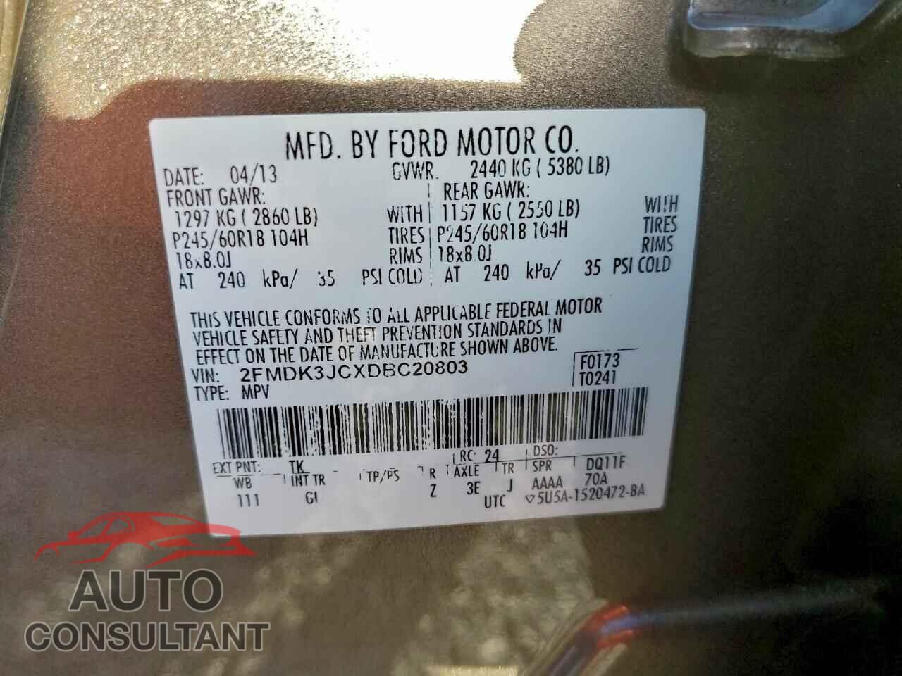 FORD EDGE 2013 - 2FMDK3JCXDBC20803