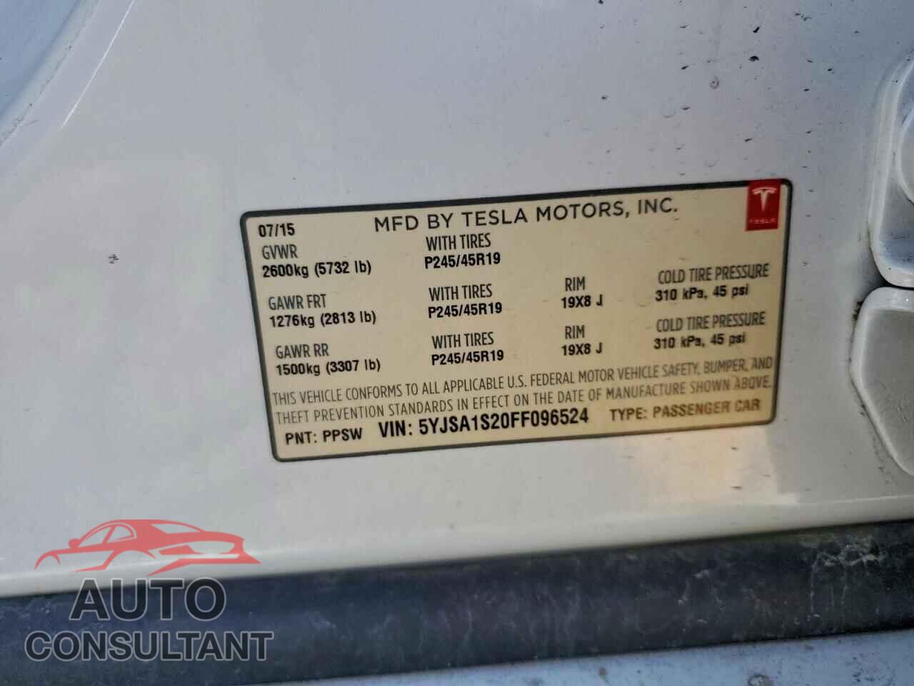 TESLA MODEL S 2015 - 5YJSA1S20FF096524