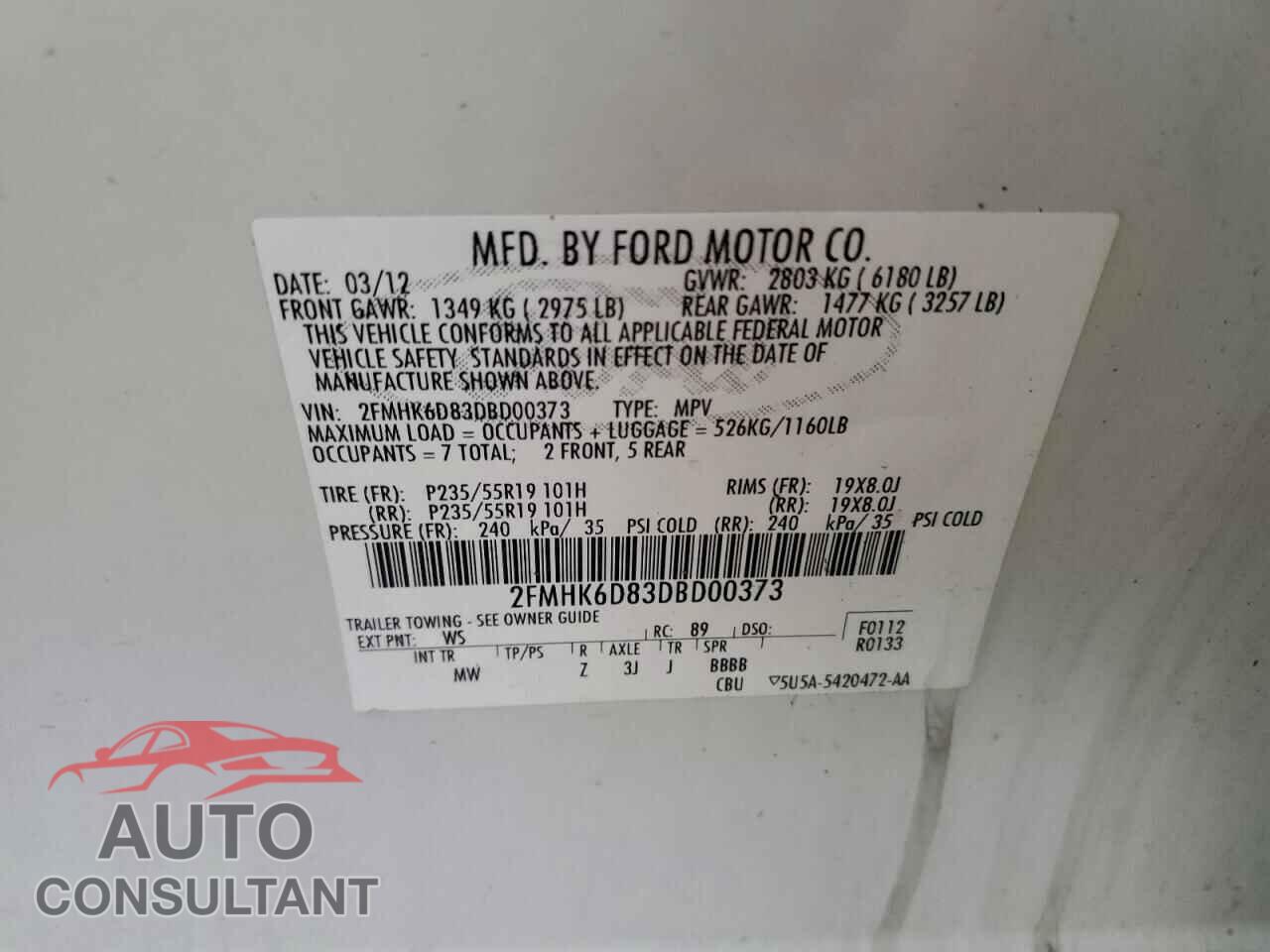 FORD FLEX 2013 - 2FMHK6D83DBD00373