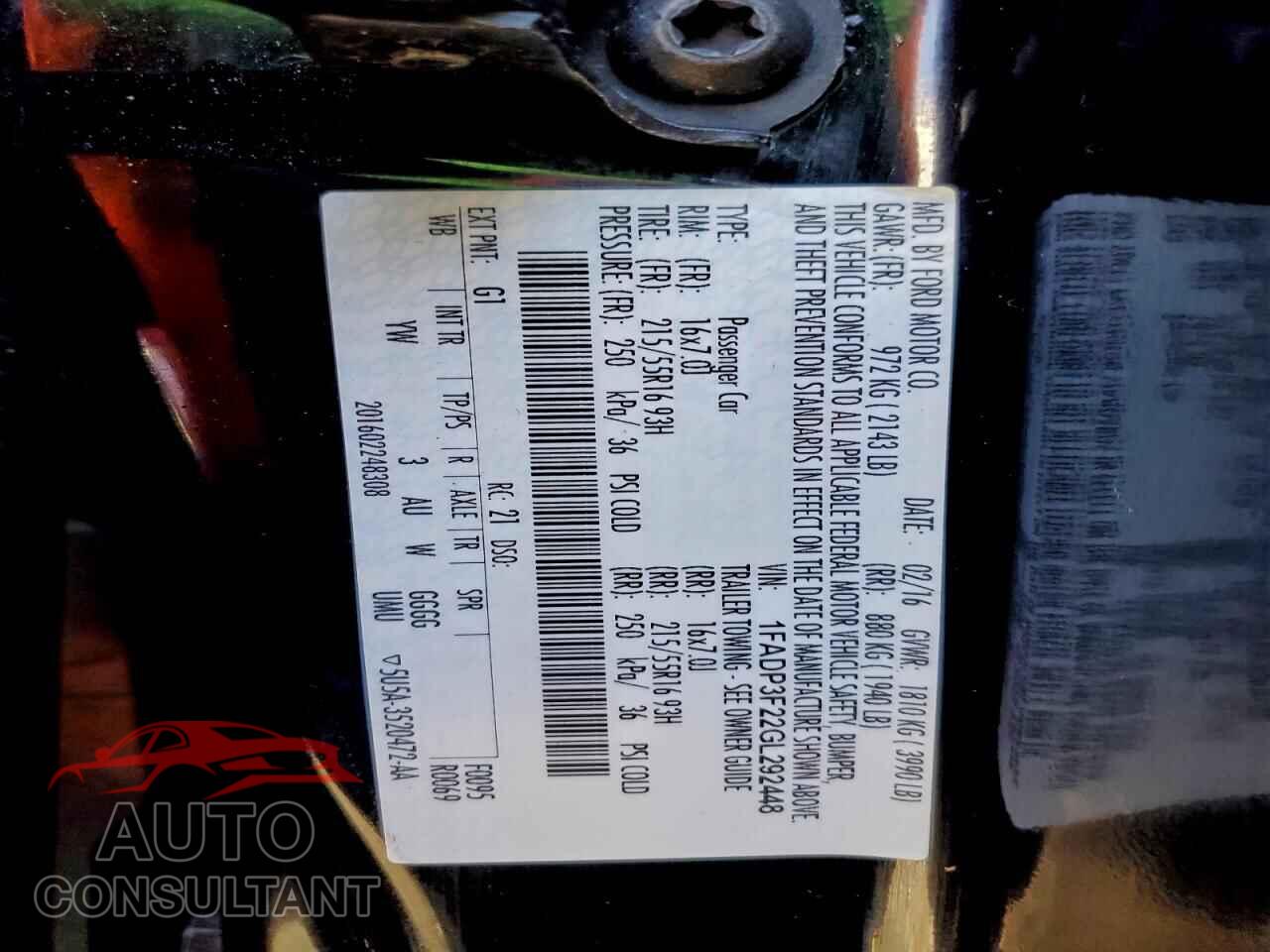FORD FOCUS 2016 - 1FADP3F22GL292448