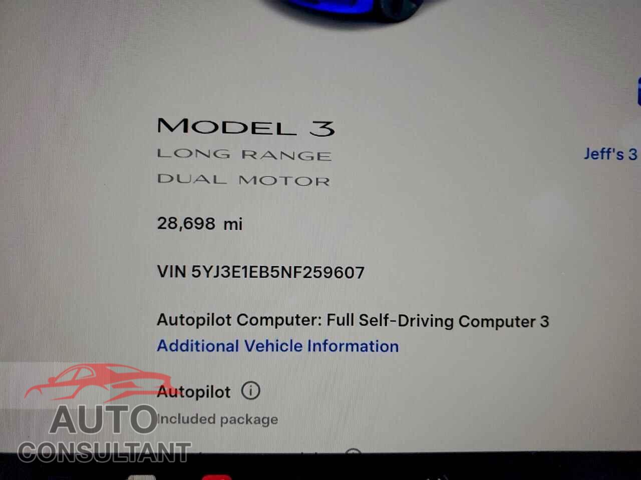 TESLA MODEL 3 2022 - 5YJ3E1EB5NF259607