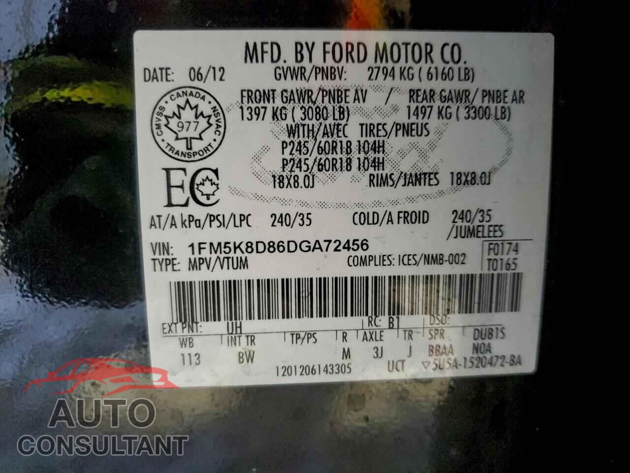 FORD EXPLORER 2013 - 1FM5K8D86DGA72456