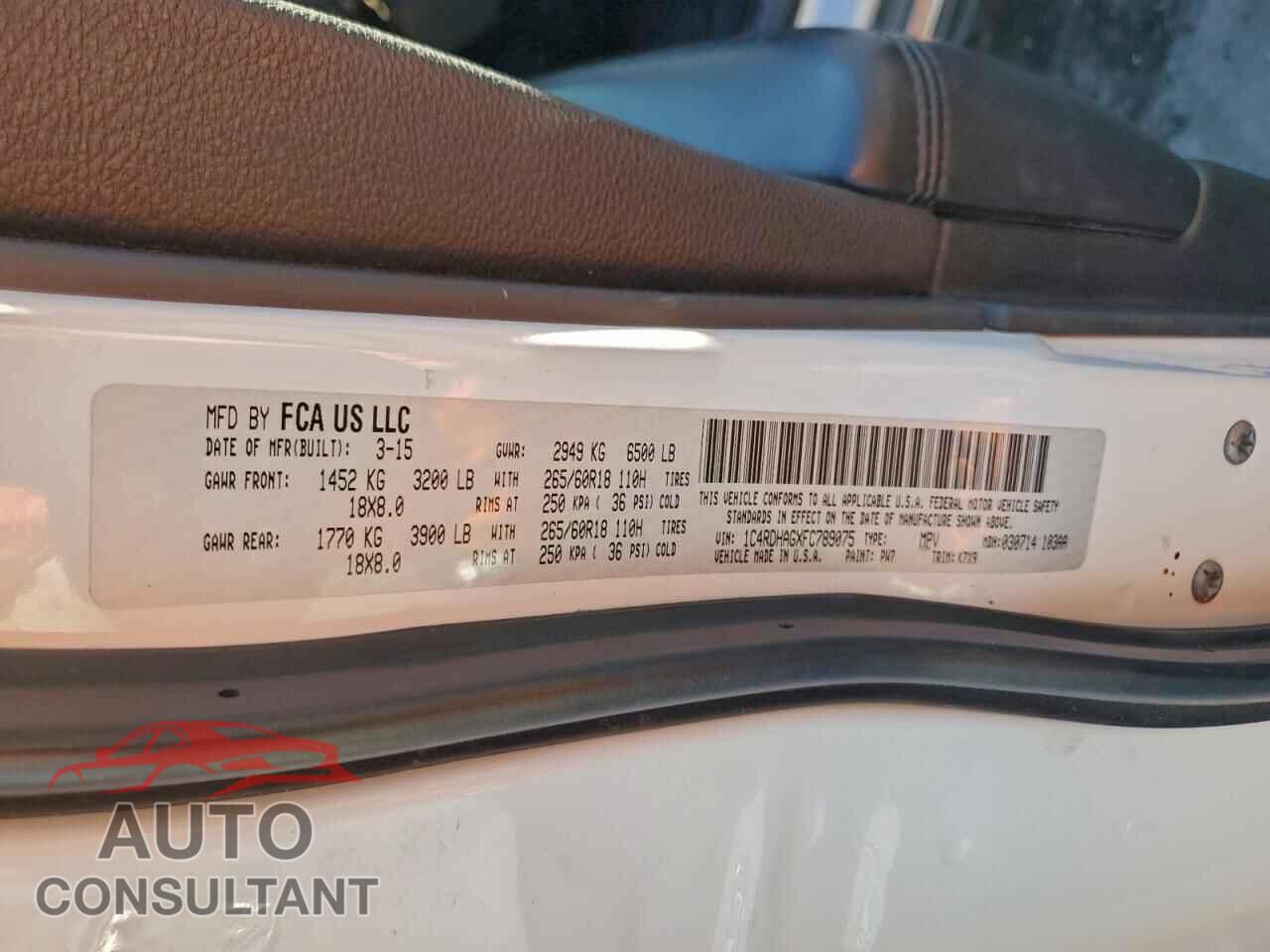 DODGE DURANGO 2015 - 1C4RDHAGXFC789075