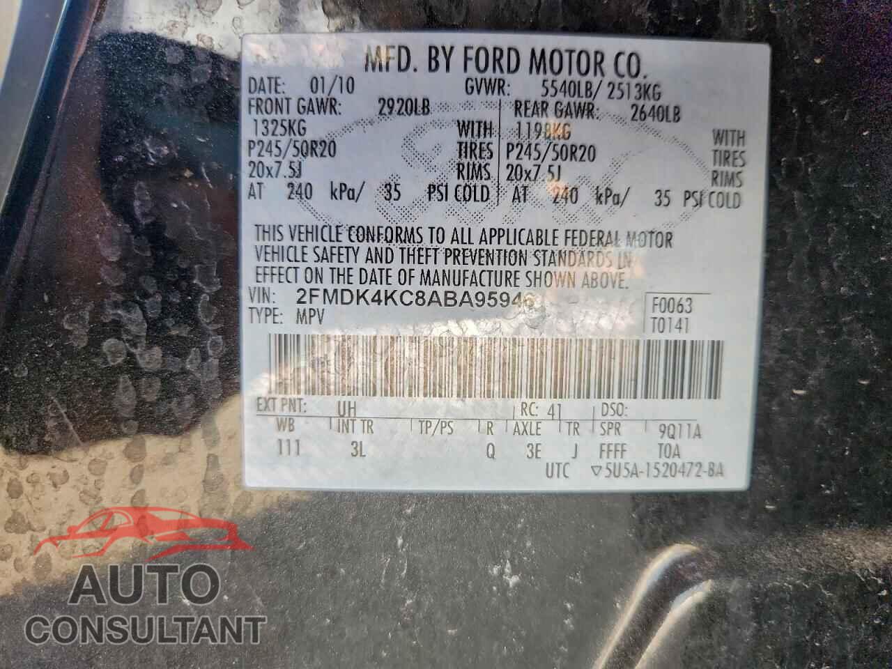 FORD EDGE 2010 - 2FMDK4KC8ABA95946