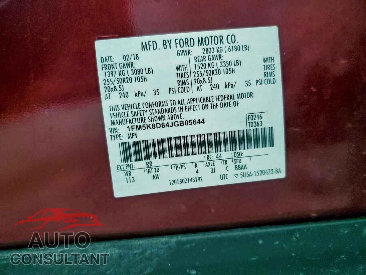 FORD EXPLORER 2018 - 1FM5K8D84JGB05644