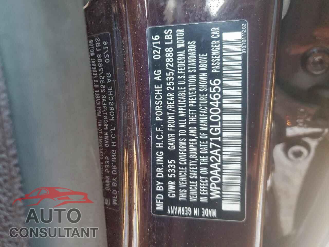 PORSCHE PANAMERA 2016 - WP0AA2A71GL004656