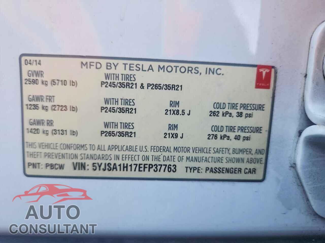 TESLA MODEL S 2014 - 5YJSA1H17EFP37763