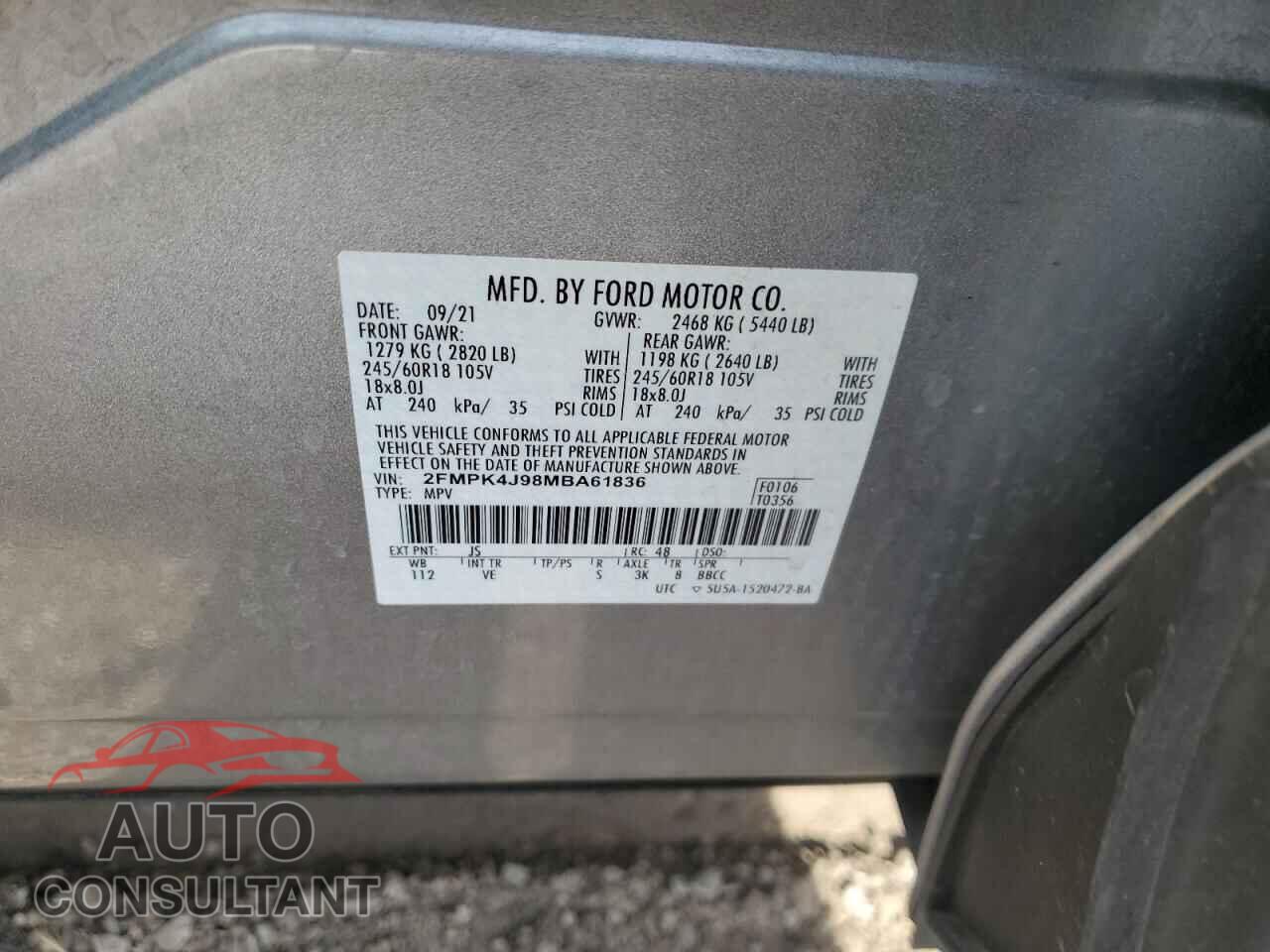 FORD EDGE 2021 - 2FMPK4J98MBA61836
