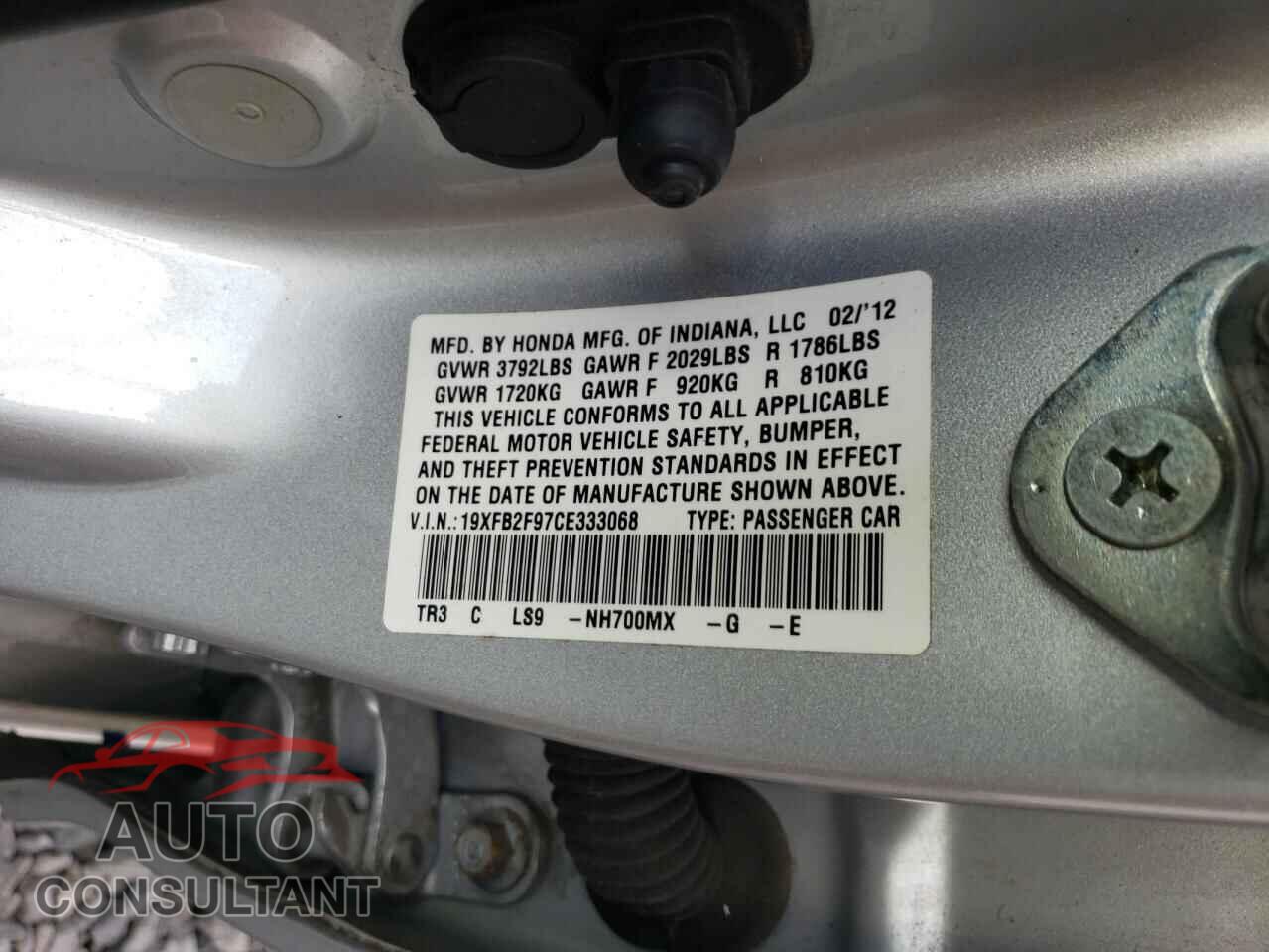 HONDA CIVIC 2012 - 19XFB2F97CE333068